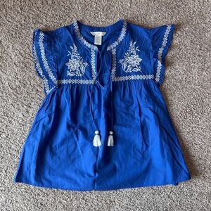 H&M Embroidered Blouse with Flutter Sleeves